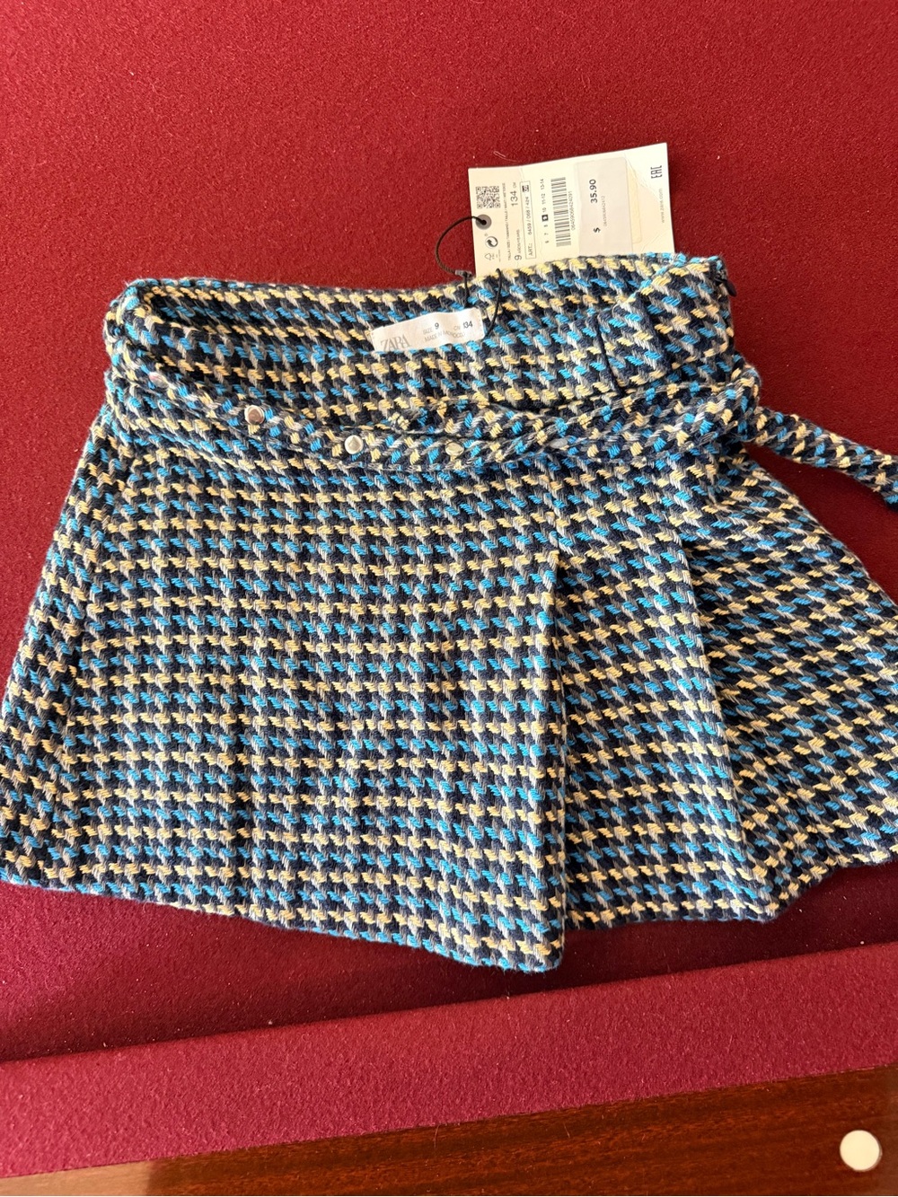 Zara Blue and Black Tweed A-Line Kids Skirt